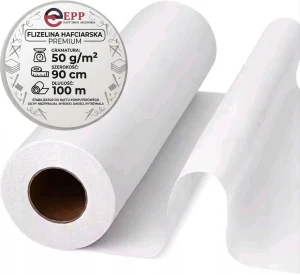 Flizelina PREMIUM 50G do haftu  BIAŁA 90x100m