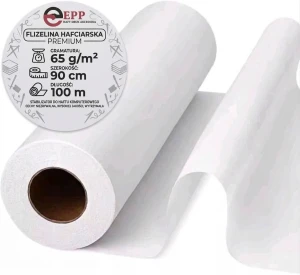 Flizelina PREMIUM 65G  do haftu  BIAŁA 90x100m