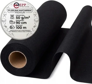 Flizelina PREMIUM 50G do haftu  CZARNA 90x100m
