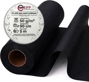 Flizelina PREMIUM 50G do haftu  CZARNA 5 METRÓW