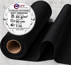 Flizelina PREMIUM/SOFT CZARNA Wydzieralna 50G 90x 1 METR